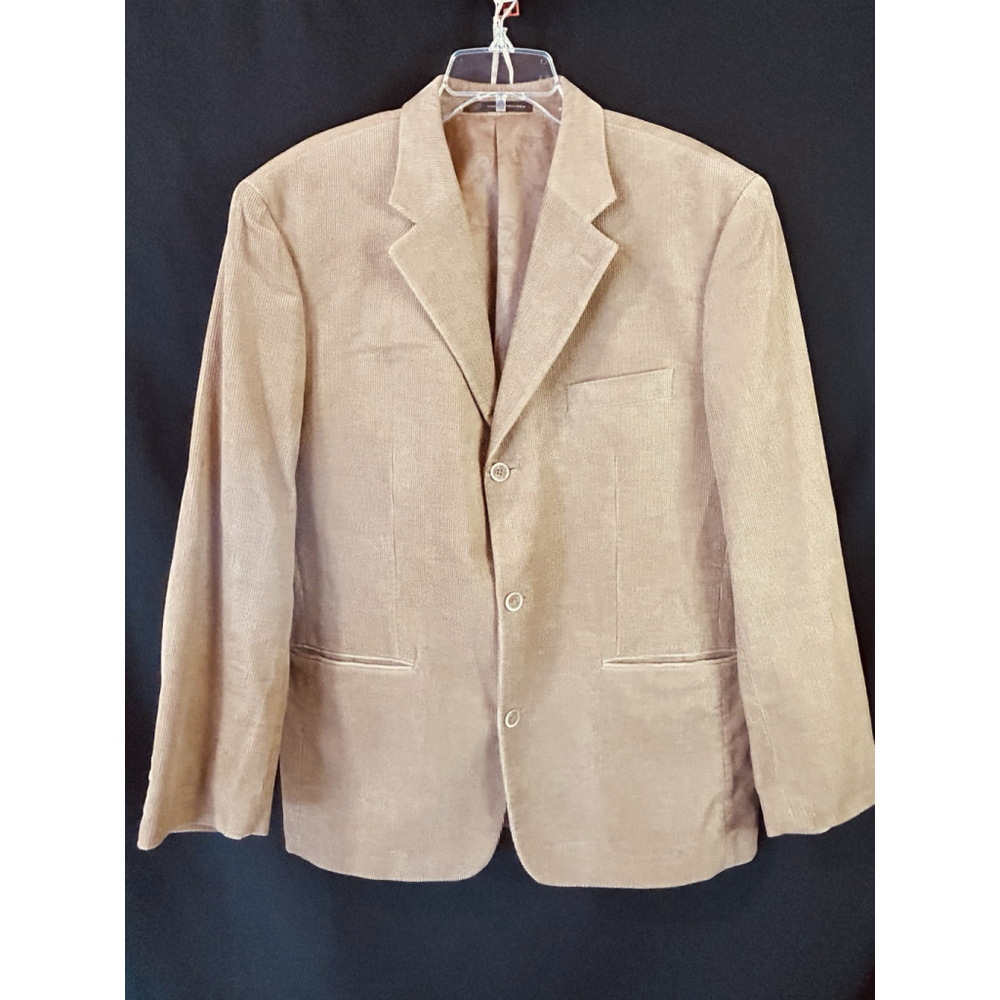 Tasso Elba Mens Tan 3 Button Corduroy Blazer Jacket Large 42-44 Sport Coat - Picture 1 of 10